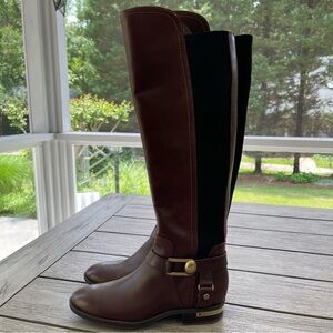 Vince Camuto Pearley Wide Calf  Brown Leather Equestrian Riding Boots Size 7.5